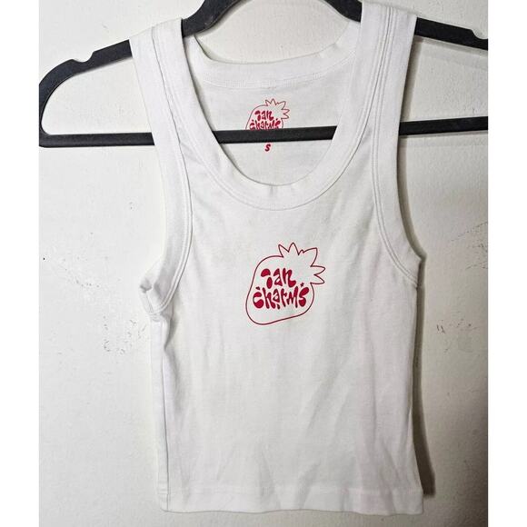Ian Charms White Crop Scoop Neck Sleeveless Tank Top Red Ian Charms Logo Small - Picture 1 of 7